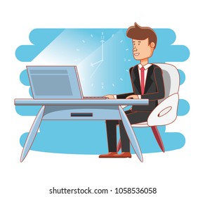 businessman avatar with work time elements