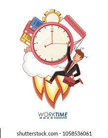 businessman avatar with work time elements