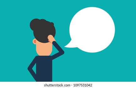 Businessman back pose speak on blank empty bubble speech