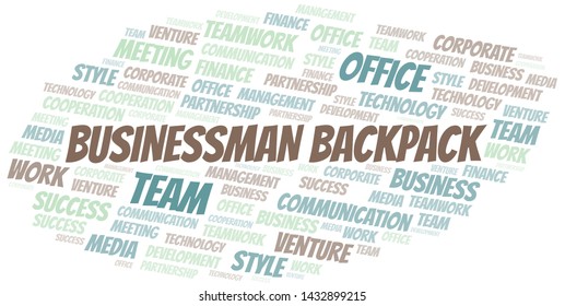 Businessman Backpack word cloud. Collage made with text only.