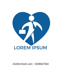 Businessman with bag heart shape vector design. People design icon. Human character vector sign.