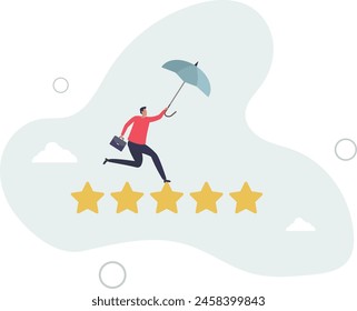 businessman balance himself on stars rating evaluation.flat vector illustration.
