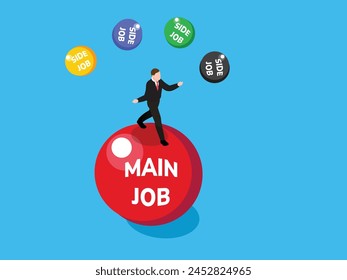 businessman balance and juggling of main job and side job 3d isometric vector illustration