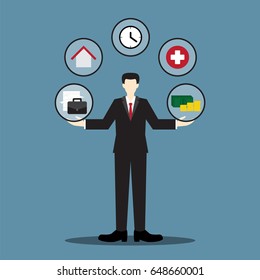 businessman balance life concept, vector illustration