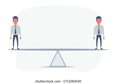 Businessman balanced on seesaw over globe. Concept business vector illustration.