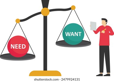 Businessman balancing between need and want, Business concept

