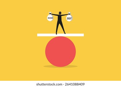 Businessman balancing Debt and income ratio for financial planning
