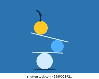 Businessman balancing on board and sphere. business concept