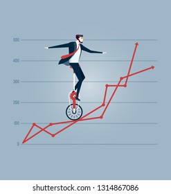 Businessman balancing on the charts - Business concept