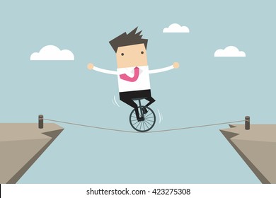 Businessman balancing on the rope vector