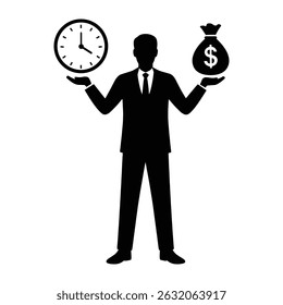 Businessman Balancing Time and Money Work-Life Management Silhouette Illustration