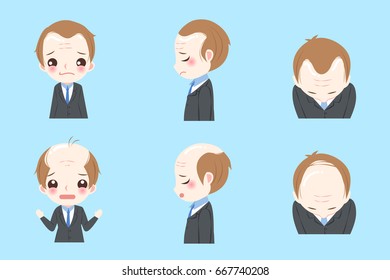 businessman with baldness problem on the blue background