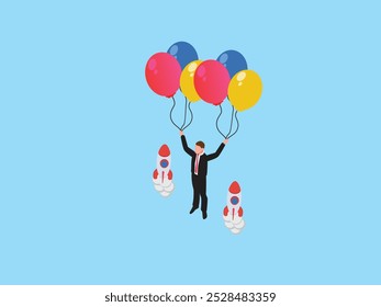 Businessman With a Balloon 3d isometric vector illustration