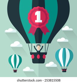 Businessman in a balloon. Flat style.
