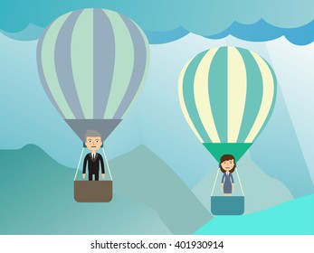 Businessman in a balloon. Flat style.