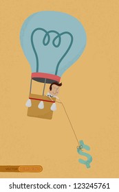 Businessman in balloon idea collect money , eps10 vector format