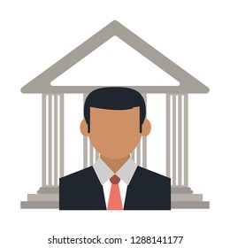 businessman with bank building