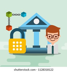 businessman bank cyber secuirty blockchain