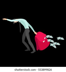 Businessman, banker or robber with a big bag of cash. Vector illustration