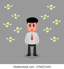 Businessman bankrupt. Stress when there is no money to spend. Business Concept. Vector illustration