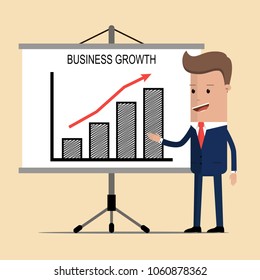 Businessman and banner with graph growth concept. Business growth concept. Vector illustration