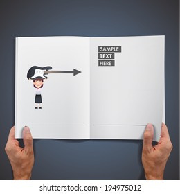Businessman with bass printed on book over blue background