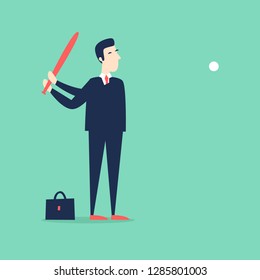 Businessman with a bat. Flat style vector illustration.