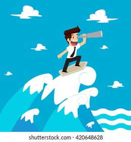 businessman be farsighted on the waves. vector