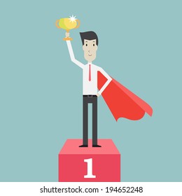 Businessman to be number one with trophy - Vector 