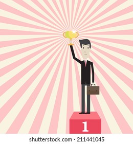 Businessman to be number one with trophy - Vector 