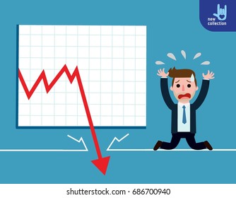 Businessman be sad on the floor as the stock market falls badly.
depicts financial failure,
bearish stock market, bad sales,
business loss, and investment lost.