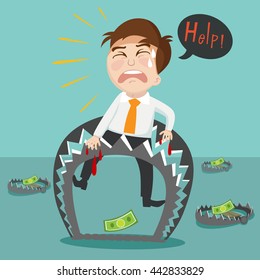 Businessman Bear Trap Vector Illustration Cartoon Stock Vector (Royalty