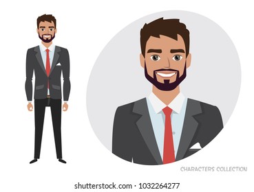 businessman with beard in formal suit. Full length portrait of Cartoon Businessman. Character for rigging and animation