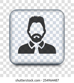 Businessman with Beard on Transparent Square Button