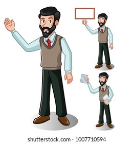 Businessman With beard standing different poses. Man Standing Character. Vector Illustration