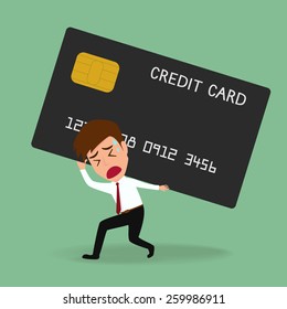 Businessman Bearing Credit Card . Debt Concept , Vector Illustration