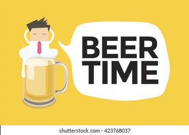 Businessman in a beer mug with beer time message