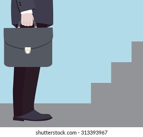 Businessman at the beginning of the road to success (vector illustration, flat concept)