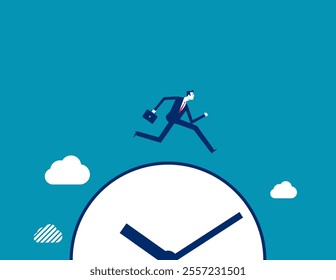 Businessman beginnings and starting line. Business jumping vector flat style
