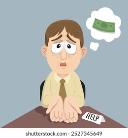 Businessman begs for money. Flat, Vector, Illustration, Cartoon, EPS10.   