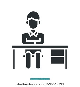 Businessman behind a table icon vector illustration logo template for many purpose. Isolated on white background.