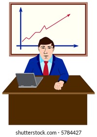 The businessman behind a table. The vector image.