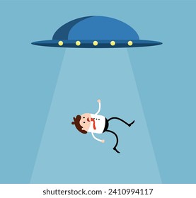 Businessman Being Abducted by a UFO. Supernatural events topic vector art