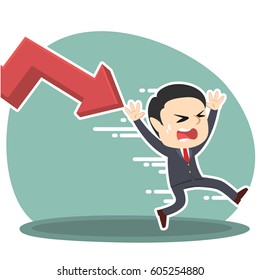businessman being chased by down graph