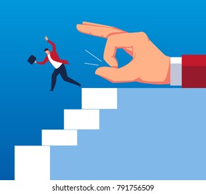 Businessman being dropped down the stairs