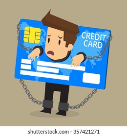 Businessman Being Imprisoned By The Debt Of A Credit Card. Vector