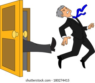 Businessman being kicked out of the door
