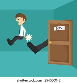 Businessman Being Kicked Out Of The Door By His Boss