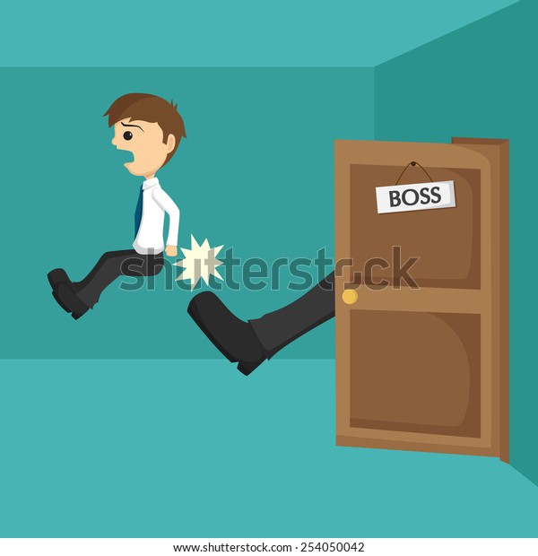 Businessman\
Being Kicked Out Of The Door By His\
Boss
