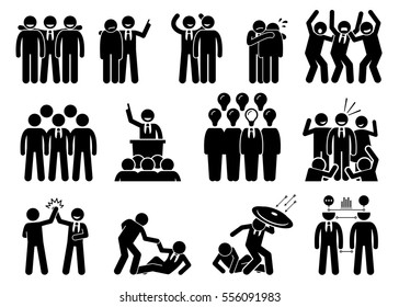 Businessman being a leader. This businessman has leadership skills and he has a lot of friends, networks, admirers, and teammate. The person helps, protect, and leads his associates to success. 